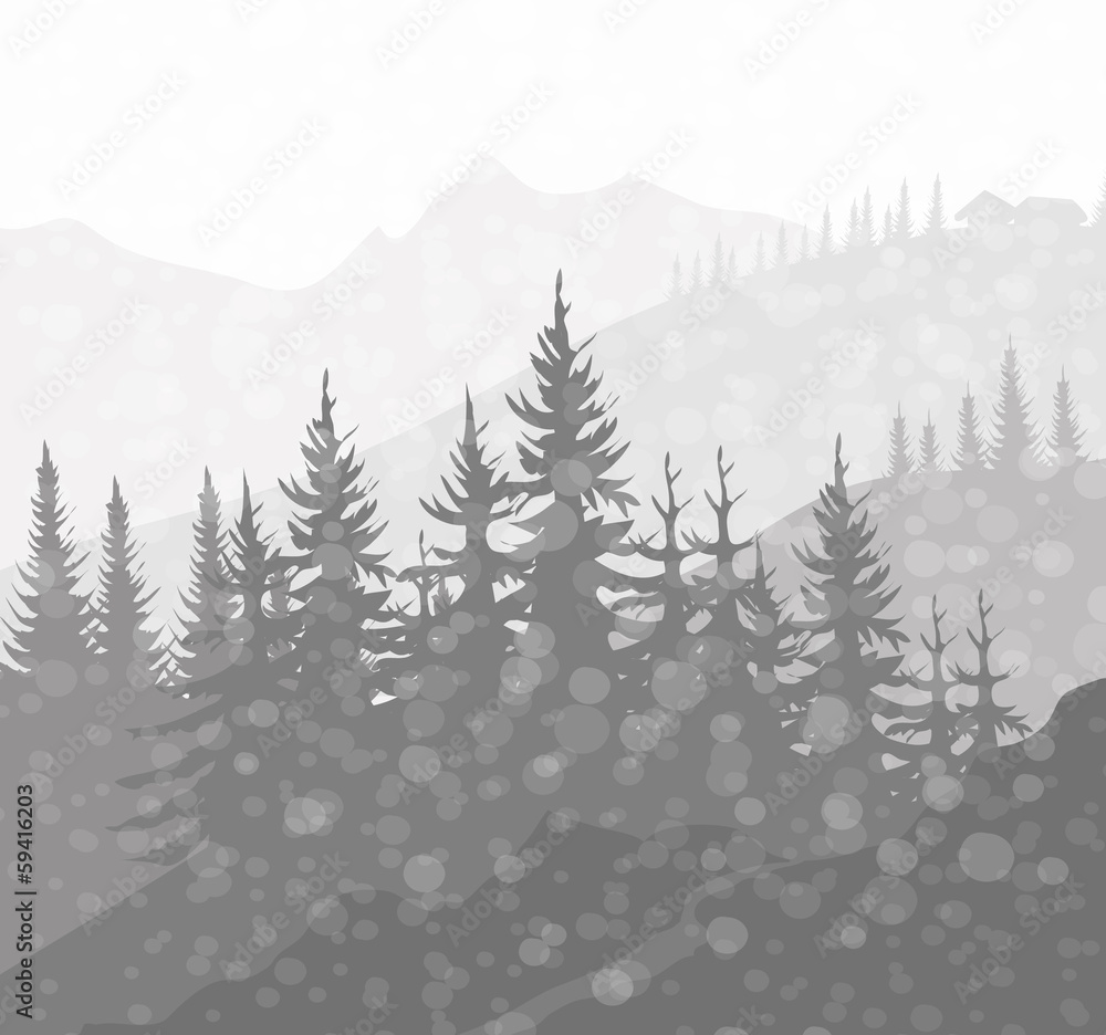 Fototapeta premium Winter Landscape (Mountain)-vector