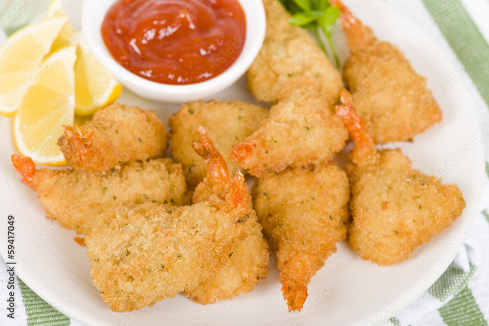 Breaded Butterfly Prawns - Fried prawns filled with garlic sauce Breaded Butterfly Prawns - Fried prawns filled with garlic sauce