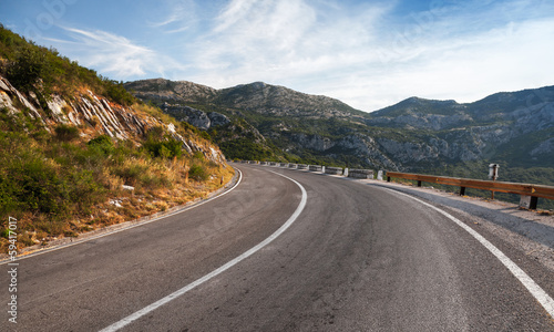 Turn of rural mountain highway in Montenegro