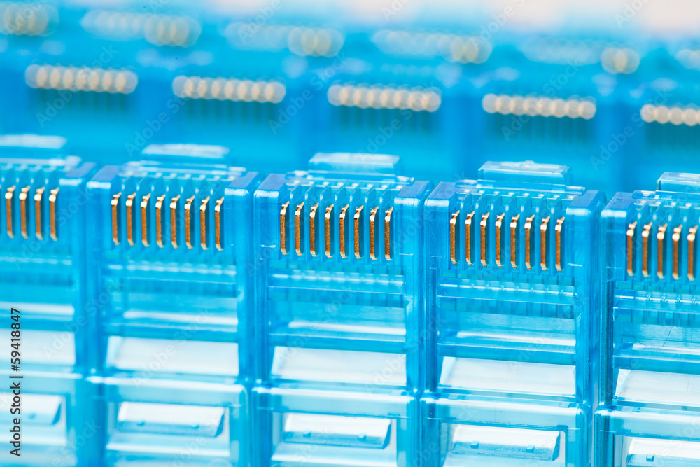 Fototapeta premium ethernet rj45 blue lan plugs