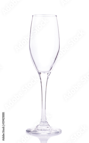 Empty champagne glass isolated on white