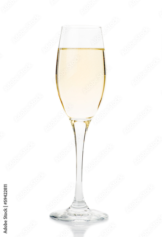 Champagne in a glass, isolated on white background
