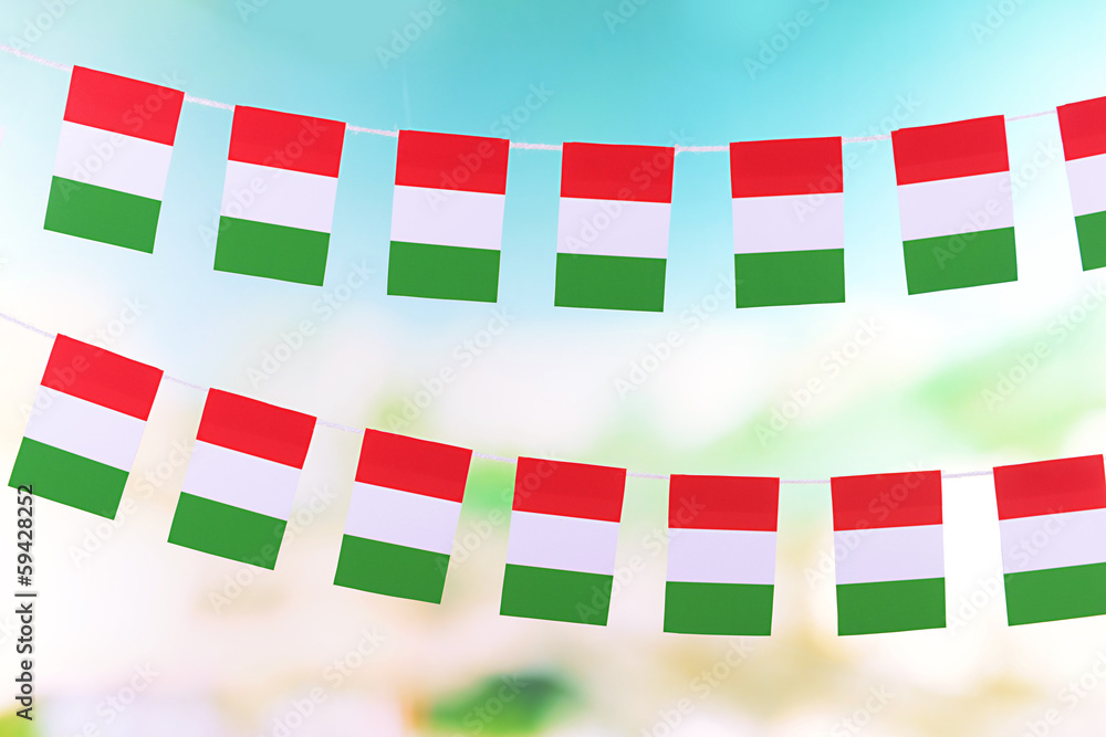 Fototapeta premium Garland of flags on bright background