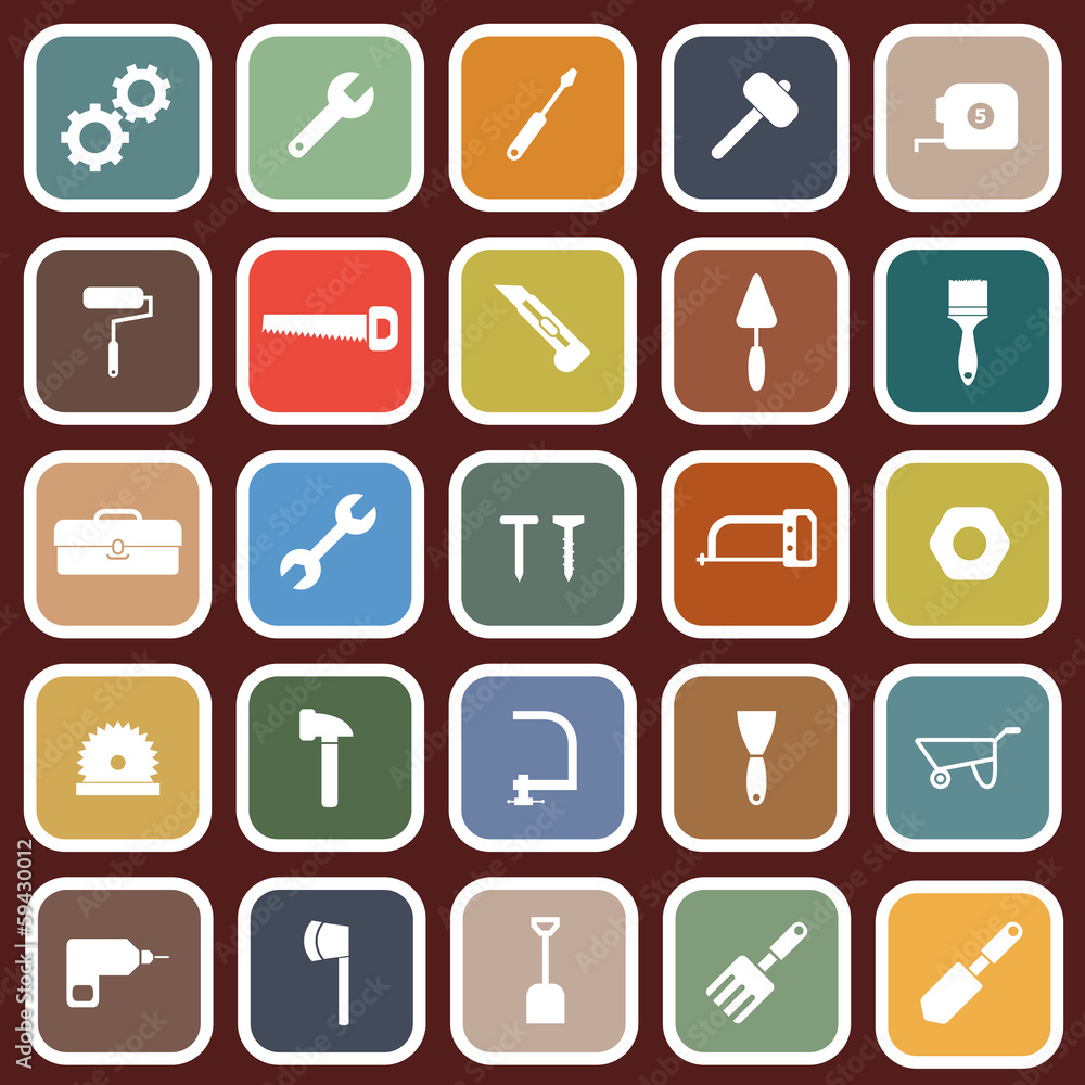 Tool flat icons on red background Tool flat icons on red background