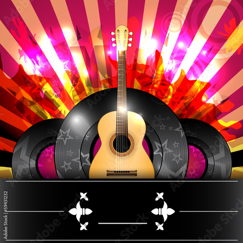 Party poster with acoustic guitar and vinyl