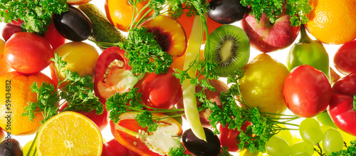 fresh fruits and vegetables background © Serghei V