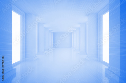 Fototapeta Naklejka Na Ścianę i Meble -  Bright blue room with windows