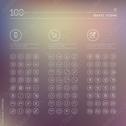 Set of text editor, arrow sign, document and folder icons