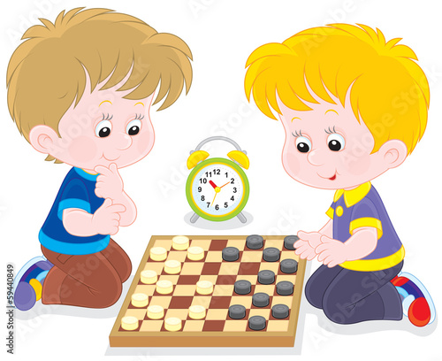 Children play checkers