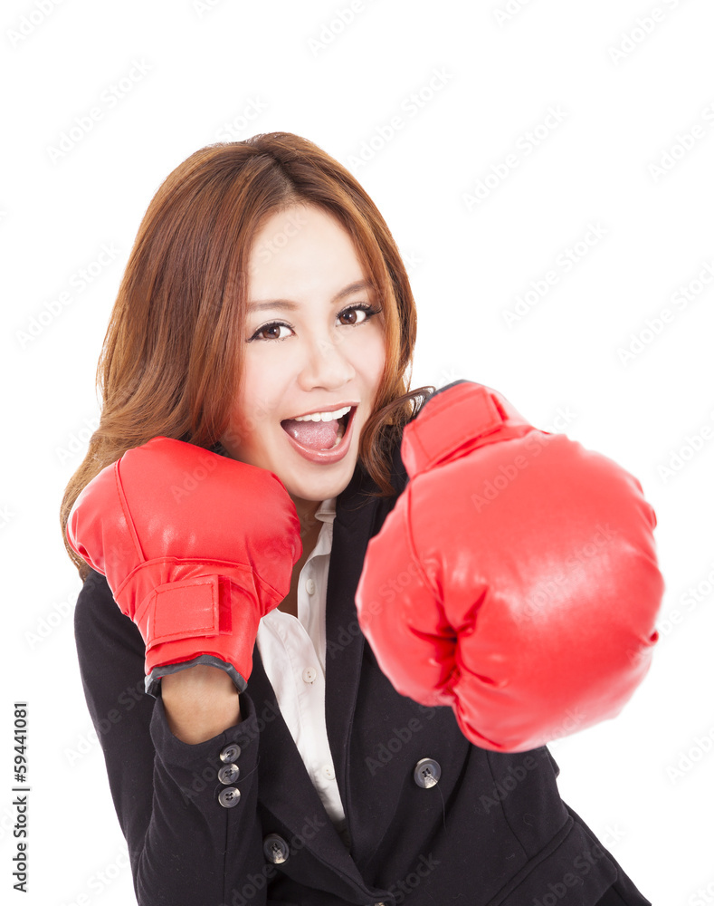 young attractive business woman with boxing gloves young attractive business woman with boxing gloves