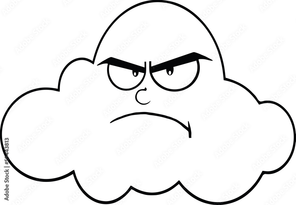 Black And White Angry Cloud Cartoon Mascot Character Black And White Angry Cloud Cartoon Mascot Character