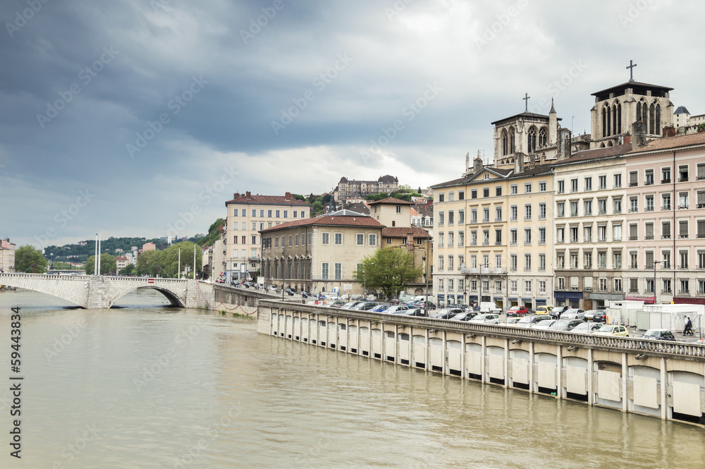 River and Buildings in Lyon, France