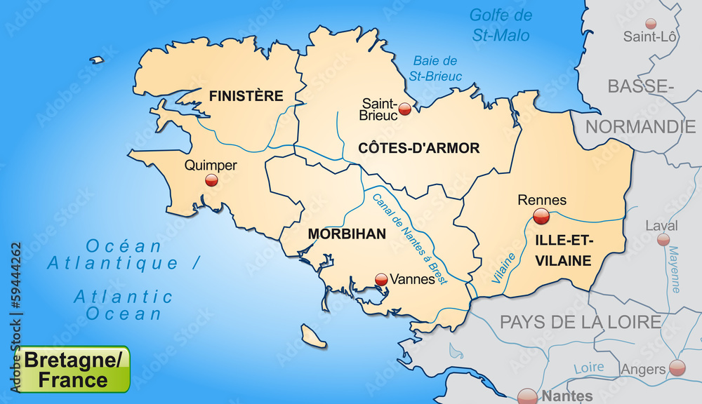 Fototapeta premium Bretagne mit Grenzen in Pastelorange