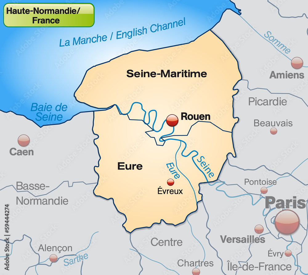 Haute-Normandie mit Grenzen in Pastelorange