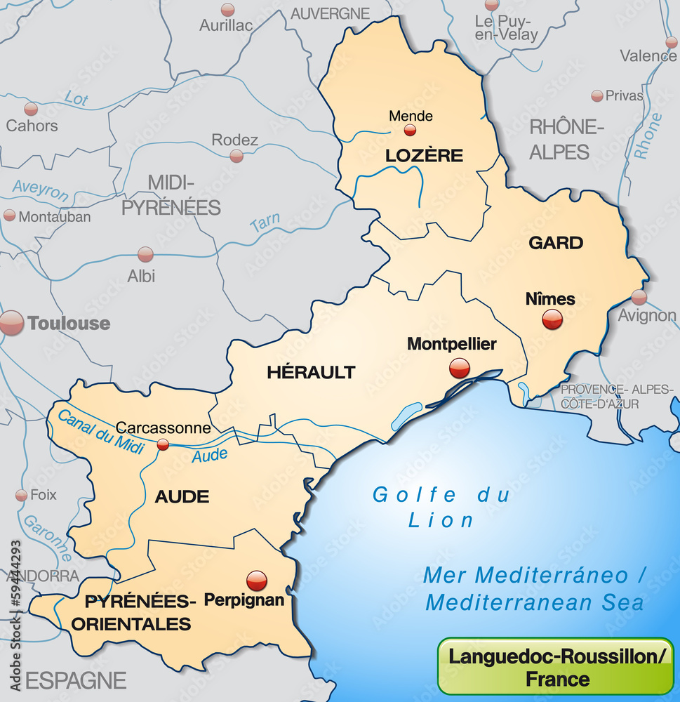 Languedoc-Roussillon mit Grenzen