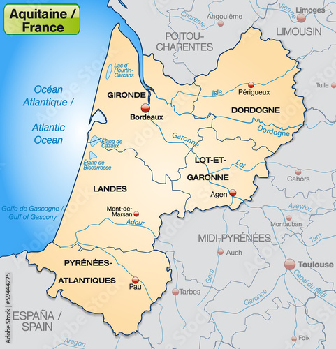 Aquitanien mit Grenzen in Pastelorange
