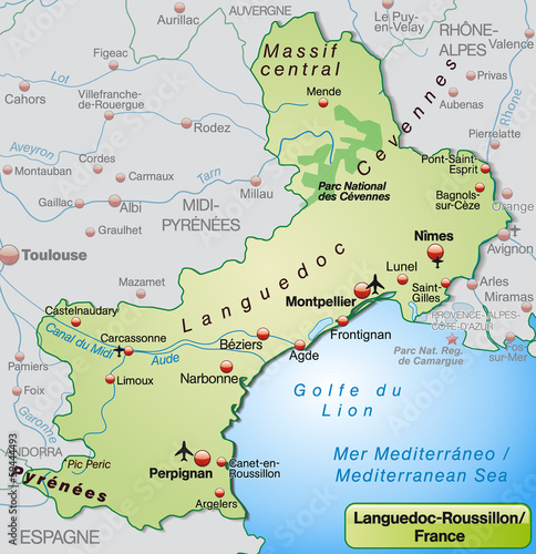 Umgebungskarte von Languedoc-Roussillon