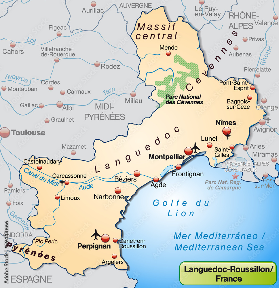 Languedoc-Roussillon als Übersichtskarte