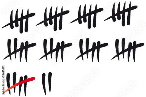 Count down. Wie lange noch? Tage zählen - Vorfreude. Strichliste führen - Zählung Striche, Zeitfenster, Planung, Abstimmung, Zählen von Stücken, Vektor, isoliert