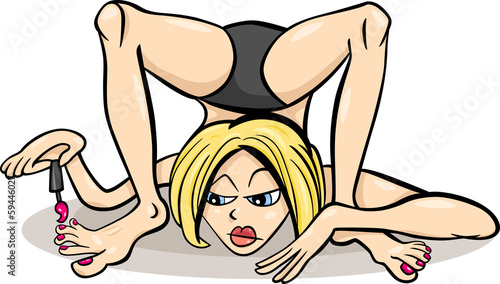 woman in yoga position humor cartoon
