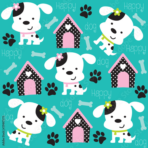 happy dog pattern with paw print and bone vector illustration