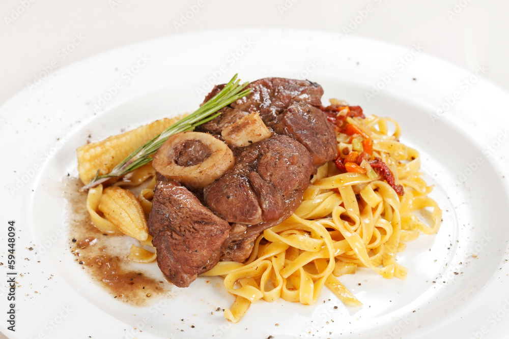 tasty steak with pasta tasty steak with pasta