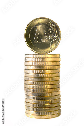 A stack of one Euro coins