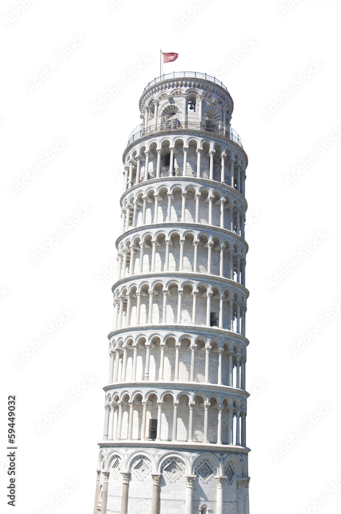 The Leaning Tower of Pisa, Italy Isolated on White