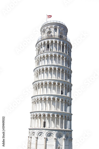 The Leaning Tower of Pisa, Italy Isolated on White