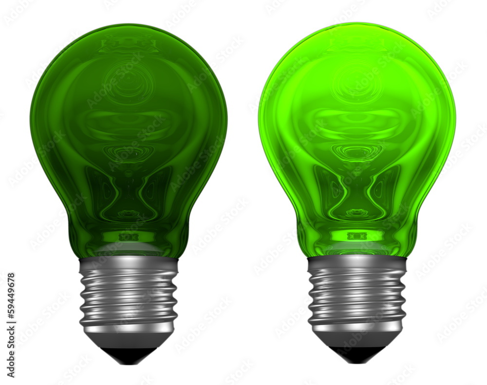 Green light bulbs, one glowing, another not Stock Illustration Adobe