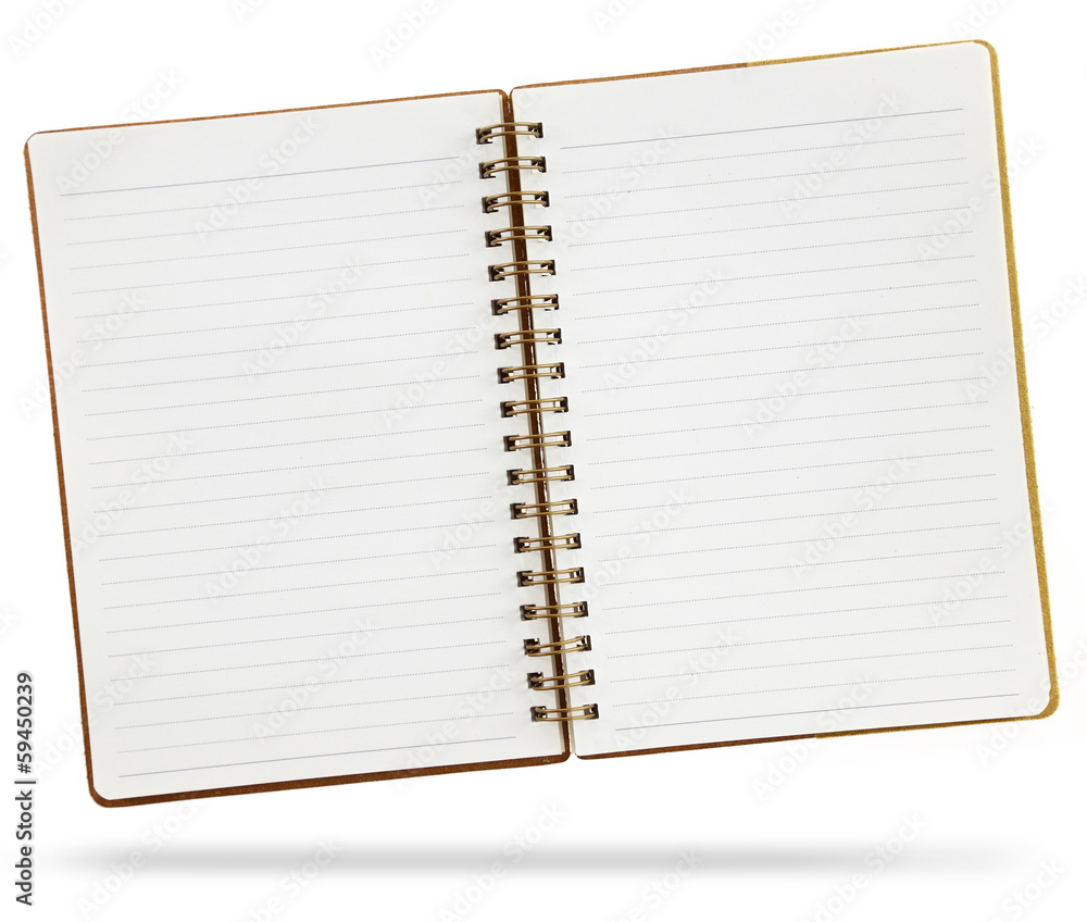An open blank notebook with spiral isolated on white An open blank notebook with spiral isolated on white