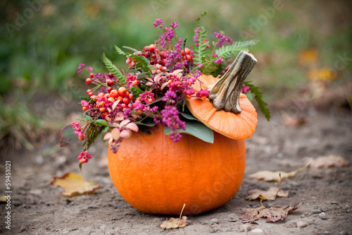 fall decoration with pumpkin