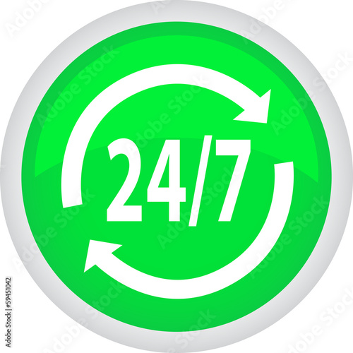 Круглый векторный значок с надписью 24/7