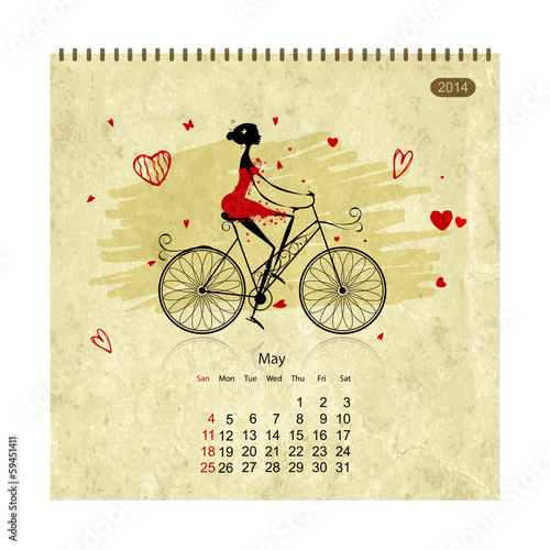 Girls retro calendar 2014 for your design, may