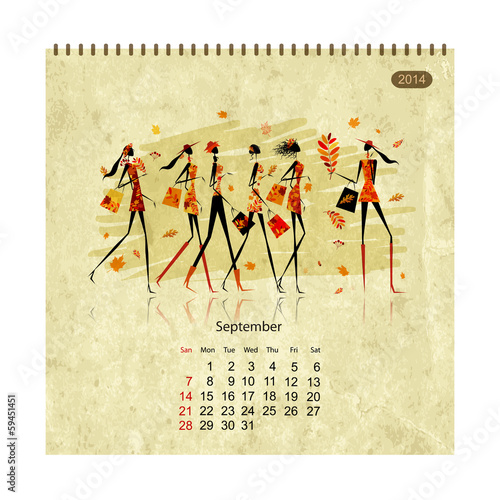 Girls retro calendar 2014 for your design