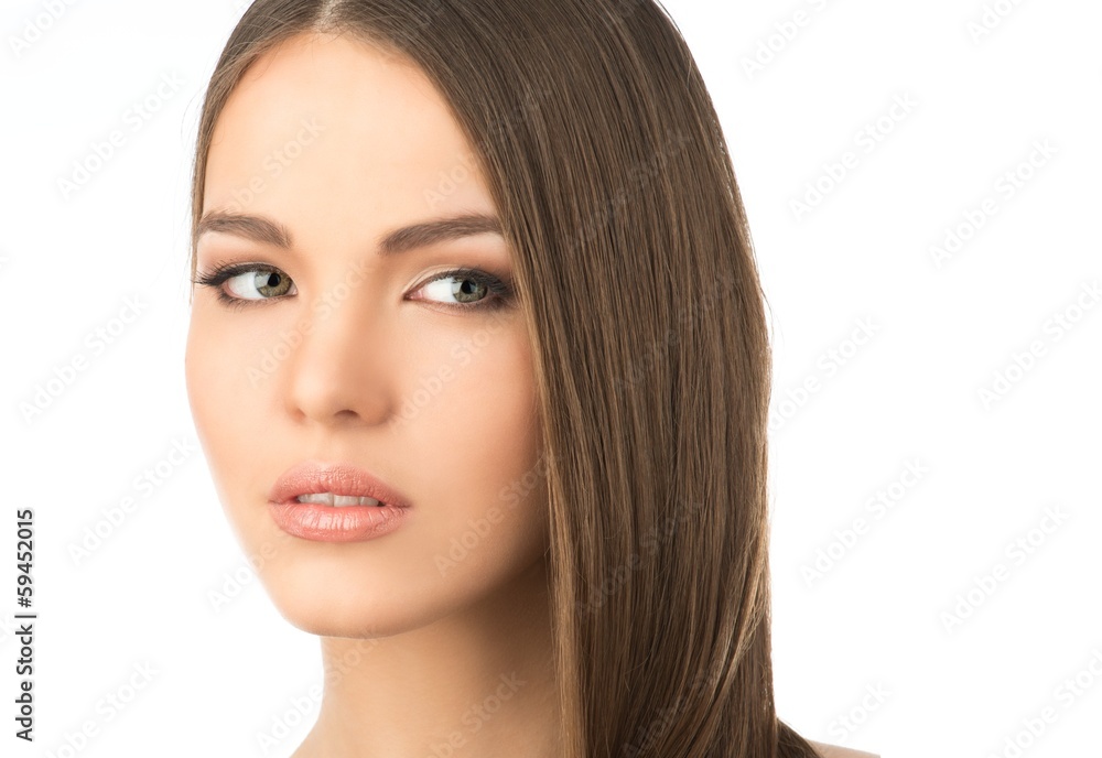 Beautiful young girl with long hair isolated on white Beautiful young girl with long hair isolated on white