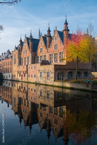 Houses along canal in Bruges, Belgium
