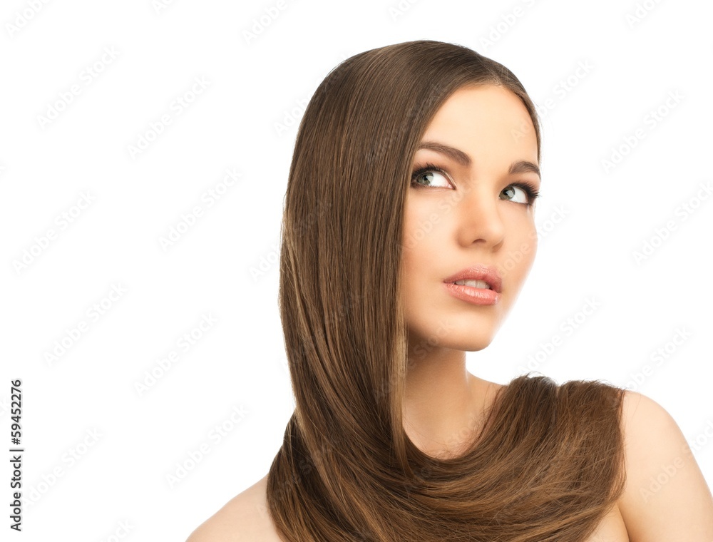 Beautiful young girl with long hair around her neck Beautiful young girl with long hair around her neck