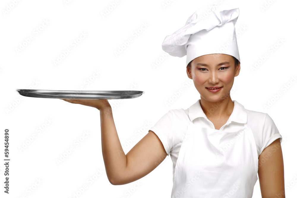 Happy smiling asian chinese woman chef at work Happy smiling asian chinese woman chef at work