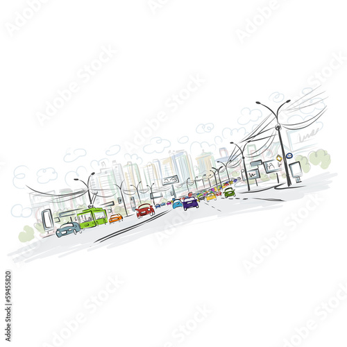 Sketch of traffic road in city for your design