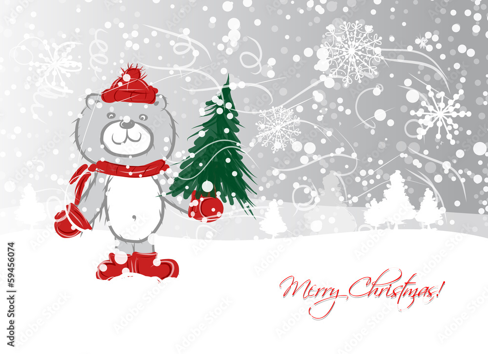 Christmas card design with funny bear Christmas card design with funny bear
