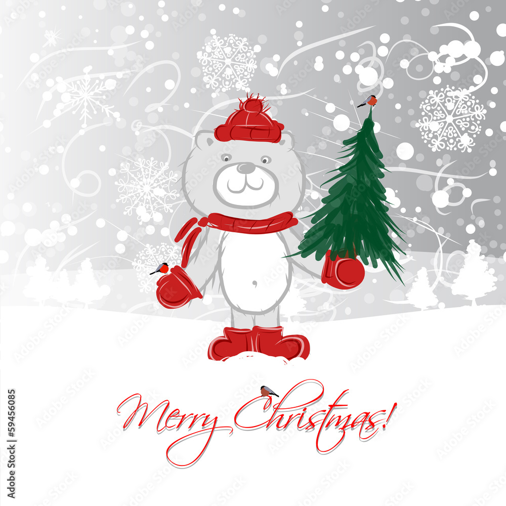 Christmas card design with funny bear Christmas card design with funny bear