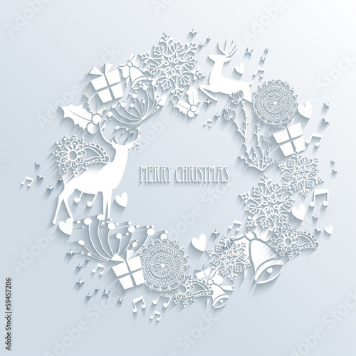 White Merry Christmas wreath greeting card