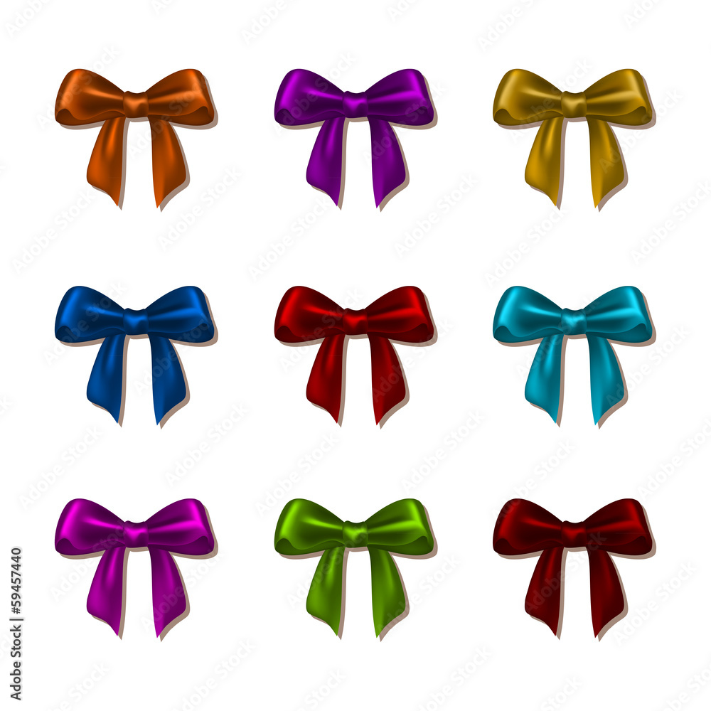 Set of red gift bows with ribbons.