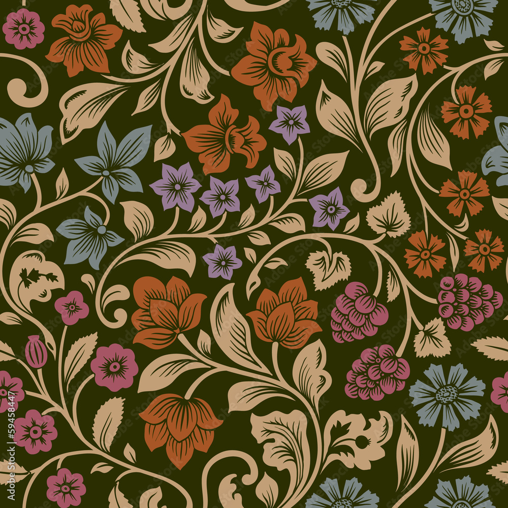 Fototapeta premium Vector seamless vintage floral pattern.