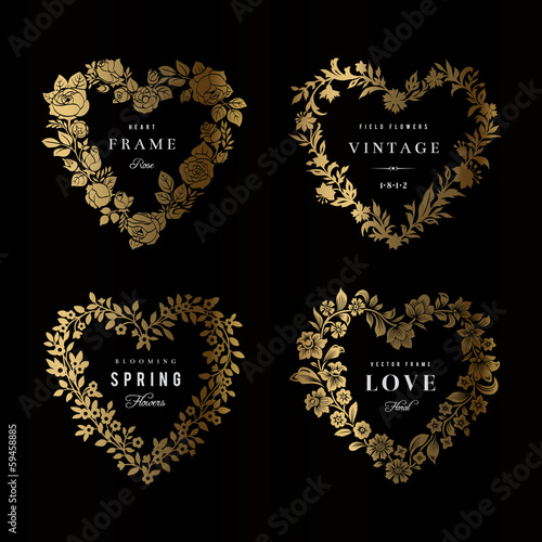 Set of vector floral frames in the shape of heart