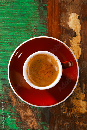 espresso coffee on rustic table in brown cup © Elena Moiseeva
