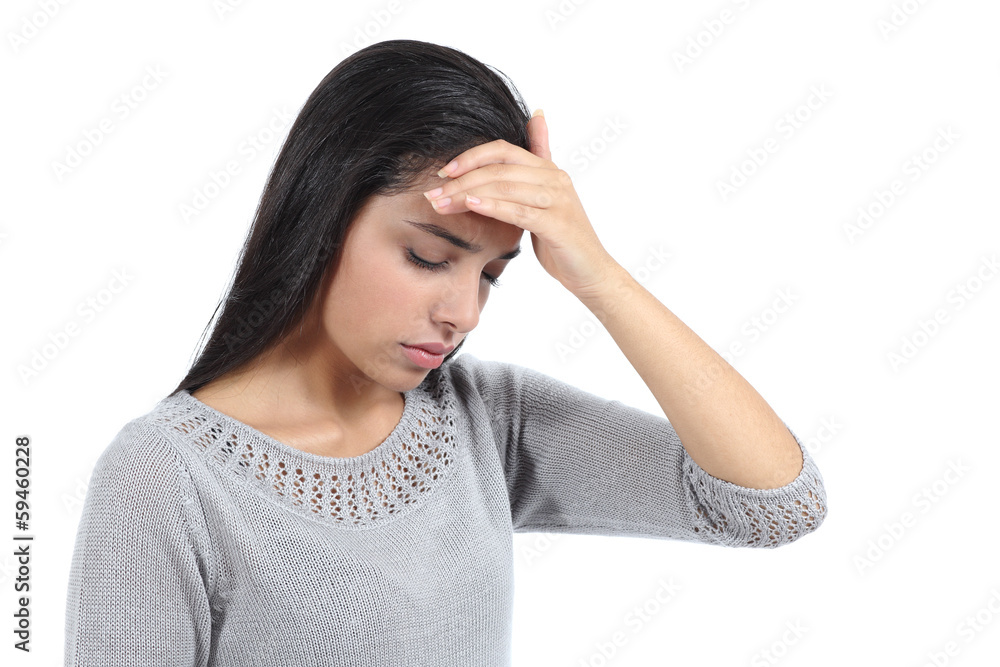 Beautiful arab woman with headache and the hand over forehead Beautiful arab woman with headache and the hand over forehead