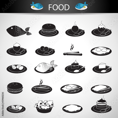Food Icons Set - Isolated On Gray Background