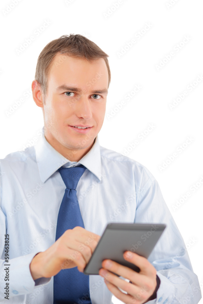 Businessman using computer plane-table Businessman using computer plane-table